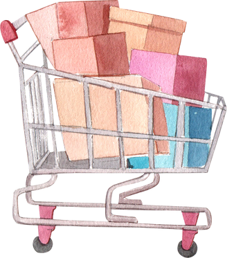 Watercolor Shopping Cart with Boxes